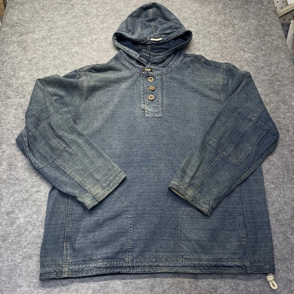 The Territory Ahead Henley Hoodie Mens XL Utility Clasp Cotton Blue Solid
